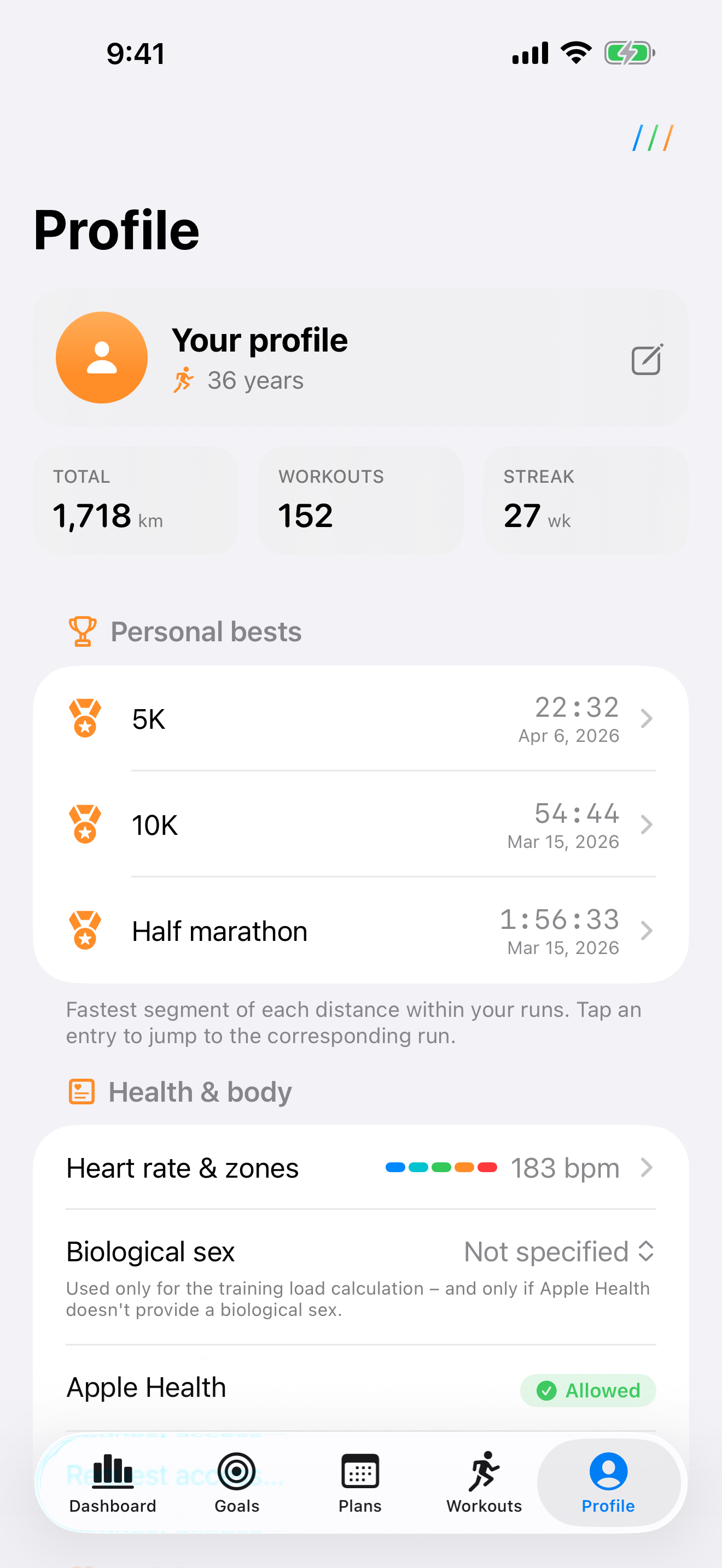 Profile view with privacy notes